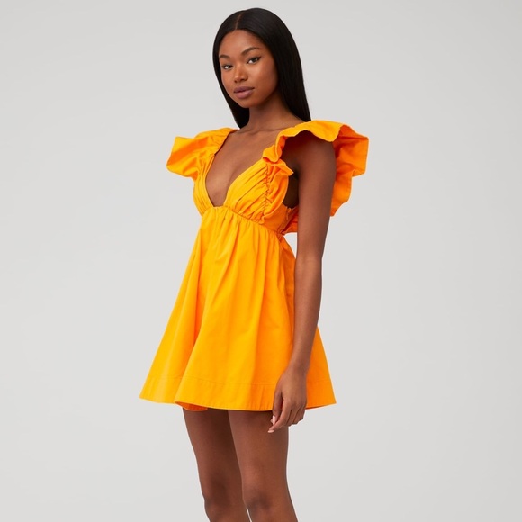 FOR LOVE & LEMONS Clementine Ruffled Tie Back Mini Dress Orange - XS - Picture 4 of 8